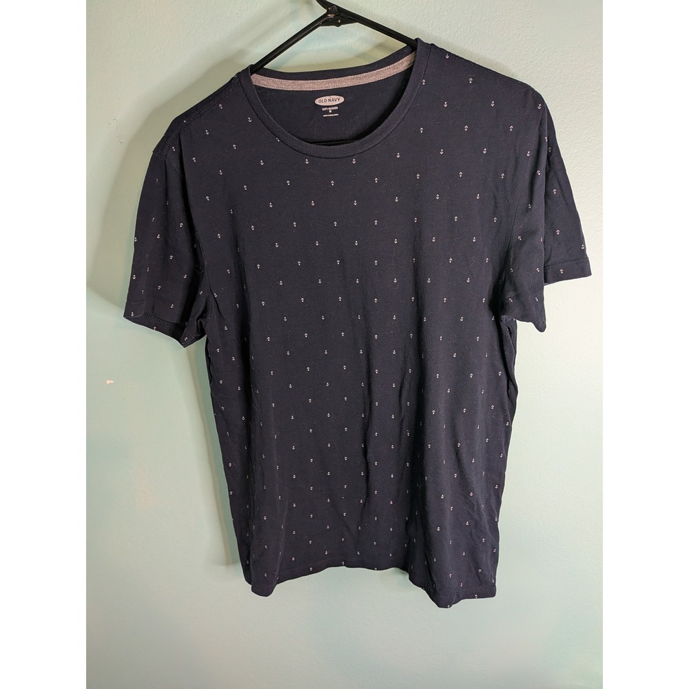 Old Navy Mens Navy Blue Anchor‎ Print Soft-Washed Crew Neck T-Shirt Size M